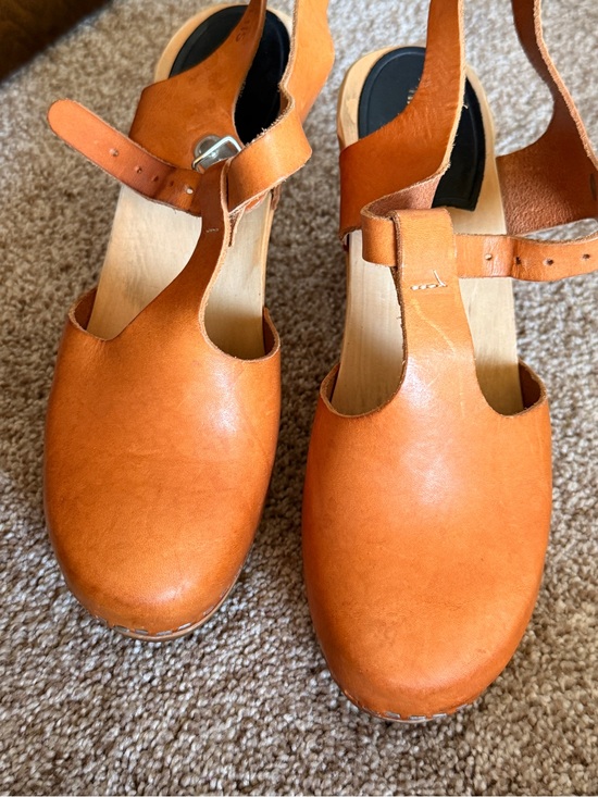 Swedish Hasbeens Shoes - Swedish Hasbeens Chestnut Leather Slingback Clogs